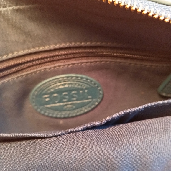 Fossil Riley Crossbody Leather purse white and blue stripes - Picture 4 of 8